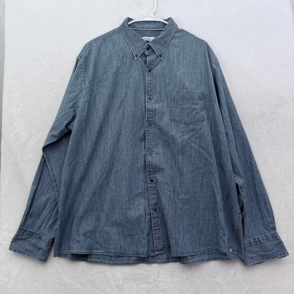 Peter Millar Chambray Shirt Mens 2XL Blue Pocket Casual Button Down - Picture 1 of 11